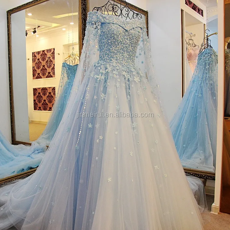 long sleeve blue wedding dress