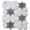 White Hexagon and Dark Grey Hexagram Marble Mosaic Tile Backsplashes Kitchen and Bathroom