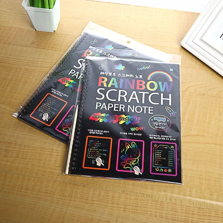 Creative Rainbow Scratch Paper Notes Spiral Art Doodle Scratch Pad For