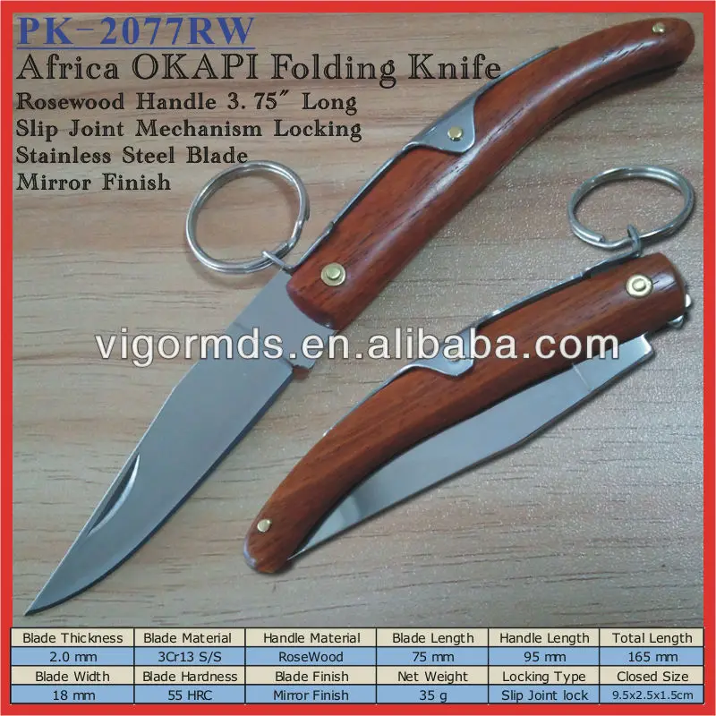 (pk2077rw) 3.75" Rosewood Tranditional Slip Joint Lock African Okapi