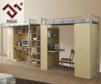 loft bed with desk and bookshelf