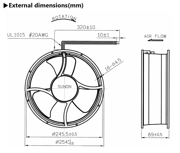 Standard Sunon Alveolate Motor, 254mm, 254x89, CFM, 220V - detail 2