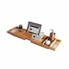 Natural Bamboo Bathtub Caddy with Extending Sides Expandable Shower Bath Tub Tray Rack With Waterproof Cloth