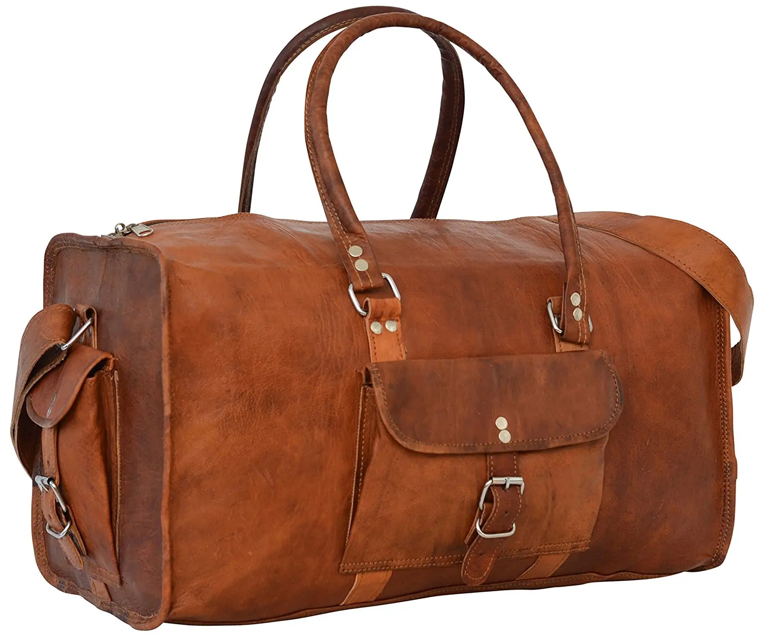 brown leather holdall bag