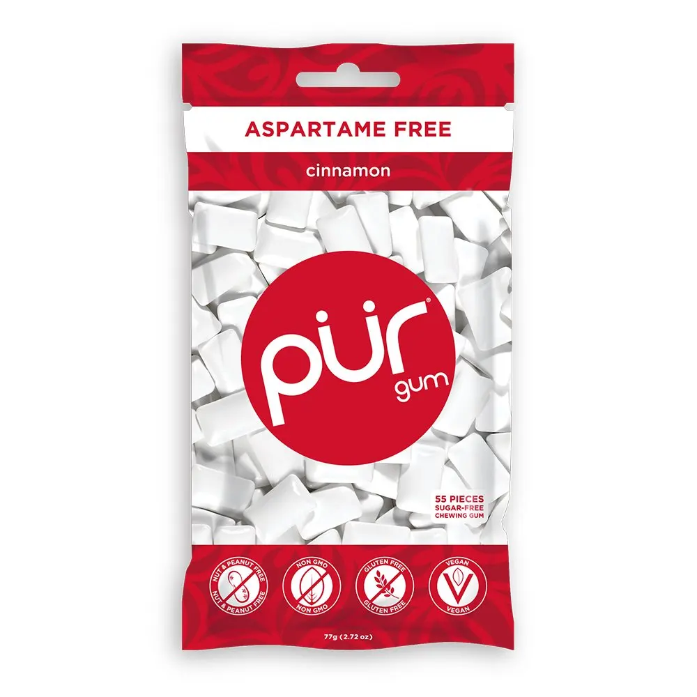 PUR Gum, Cinnamon, 55 pieces - Aspartame Free, Sugar Free, 100% Xylitol, Natural Chewing Gum, Non GMO, Vegan