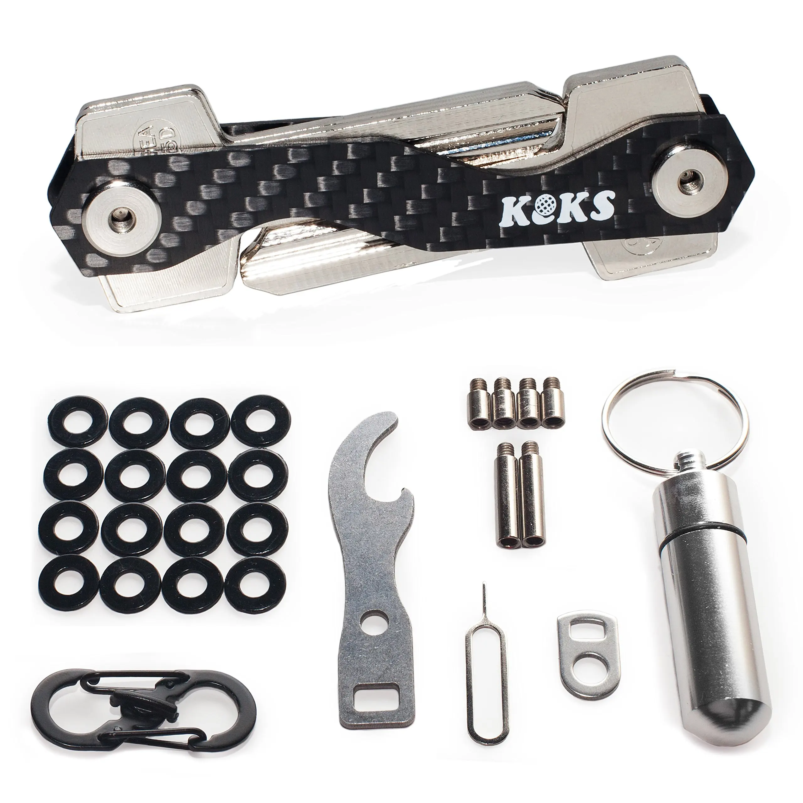 Key Holder - Slim Pivot Key Organizer Holds - Carbon Fiber Key Holder with Key Ring Carabiner Stash - Lightweight and Durable Smart Key Set - Key Fob Holder Keychain - Smart Key Holder for Women Men