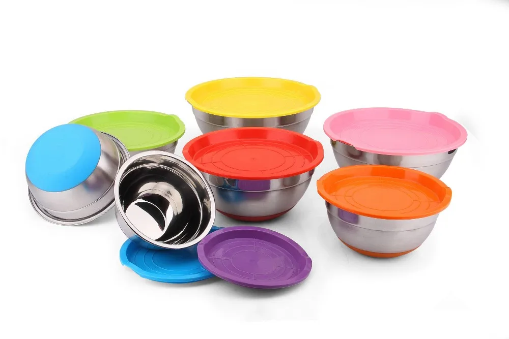 Stainless Steel Deep Salad Mixing Bowl Set With Rainbow Lids Buy Deep