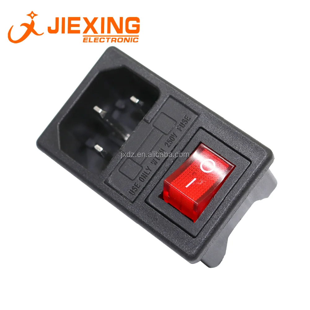 Ac01 Ac Power Socket With Red Rocker Switch 3pin And Fuse 15a 250v 3