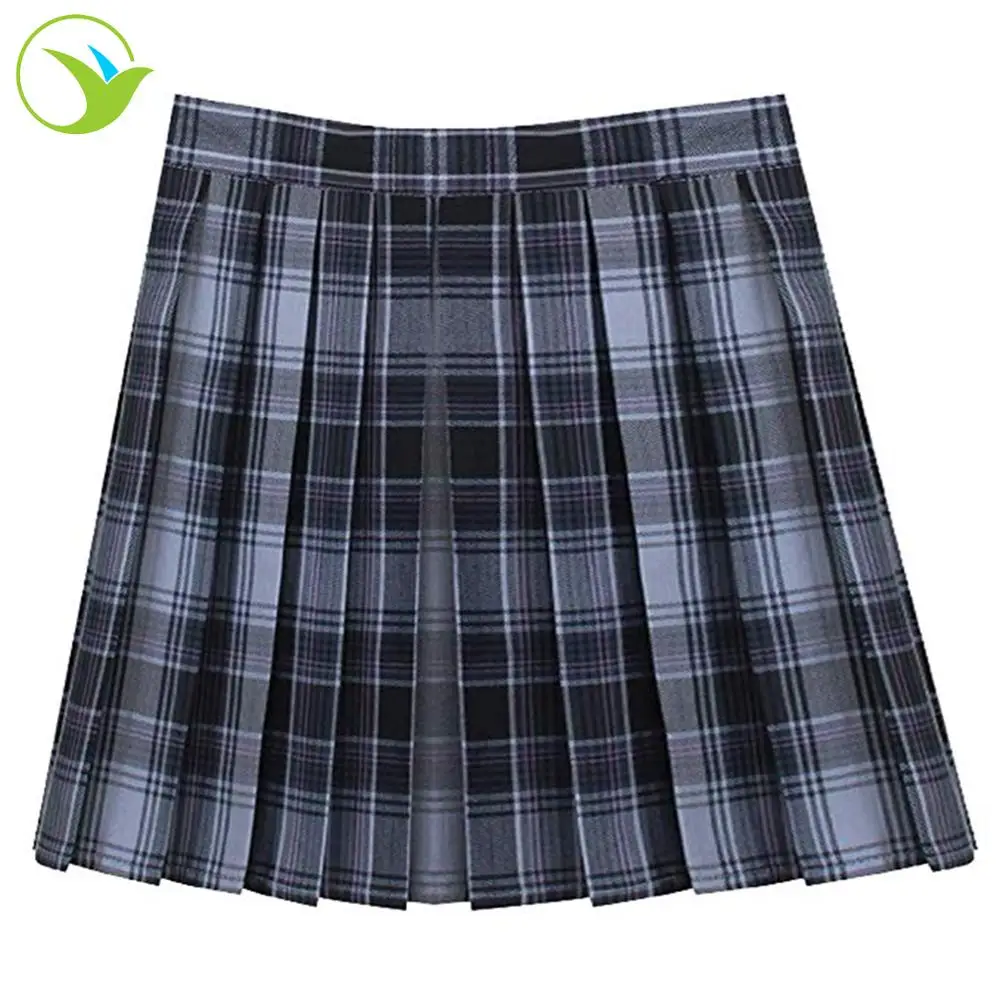 Korean Japanese Uniform Custom Black Plaid Fabric Mini Asian School Girl Short Skirt