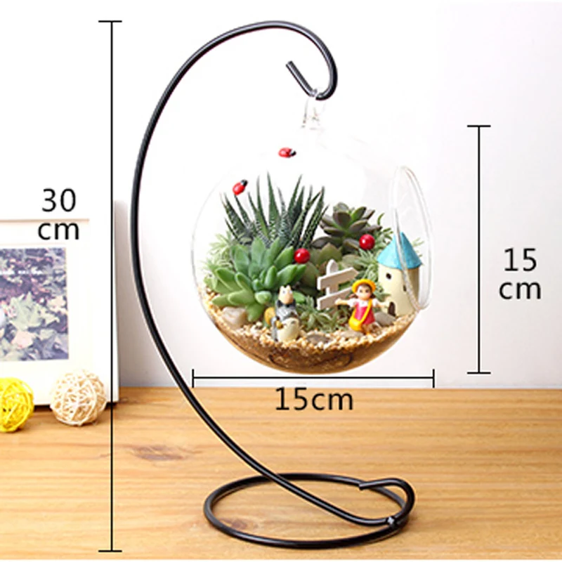 12 Inch 30cm Hanging Holder Crystal Terrarium Container Without Glass Ball Vase Pot Iron Stand Holder