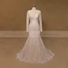 Backless Long Sleeves Beaded Lace Mermaid Wedding Dress Bridal 2017