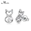 925 Sterling Silver Hollow Out Cubic Zirconia Little Kitty Cat Stud Earrings for Girl