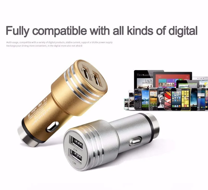 Auto Metal Safety Hammer Car Charger For Iphone 7 Android Phone