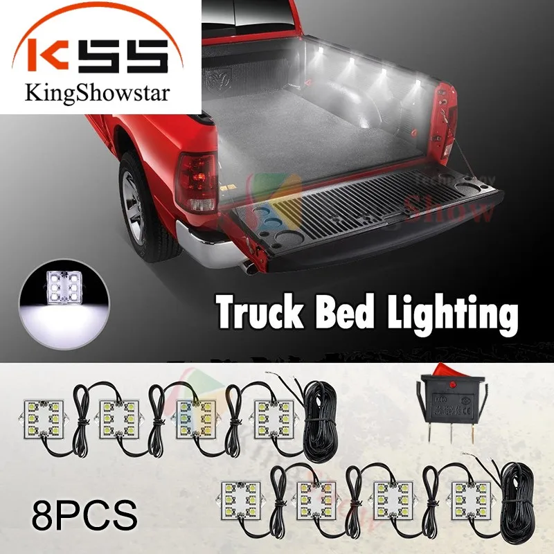 8pc White LED Truck Tool Box Lighting Light Kit with Auto On/Off Switch