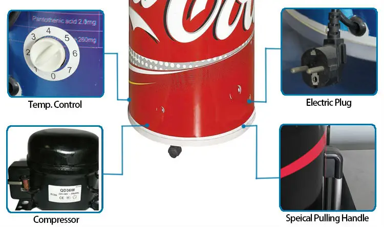 Top Open Lid Can Cooler Refrigerator Round Barrel Beverage Cooler