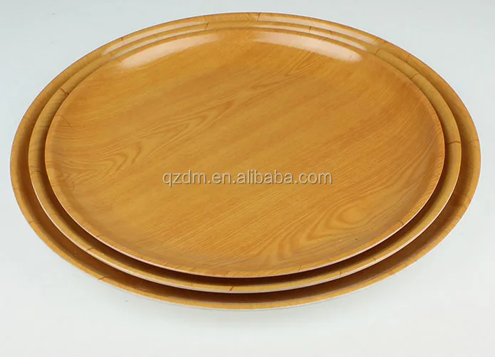 Wood grain Print Plastic round plate , melamie sound tray