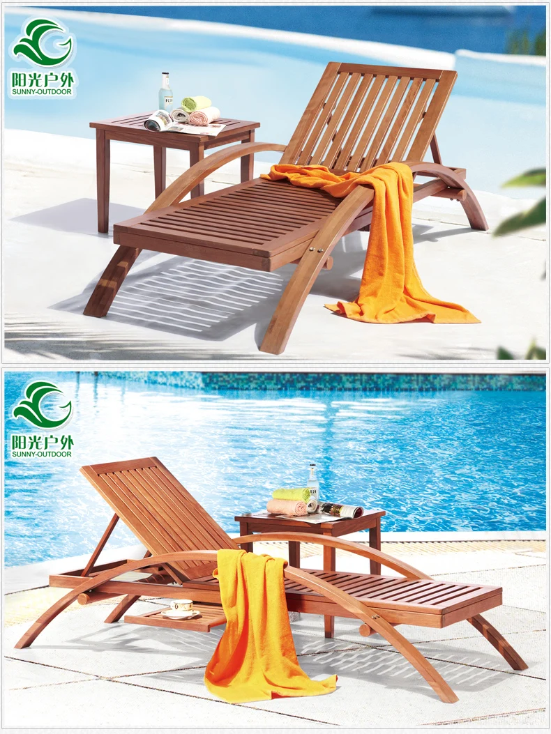 Outdoor Daybed Beach poolside chaise lounger wooden Sun Bed