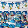 YWLL Party Decorations Plates Favor Bags Straws Napkins Cups Tableware Happy Birthday Banner Blue Unicorn Theme Party Supplies