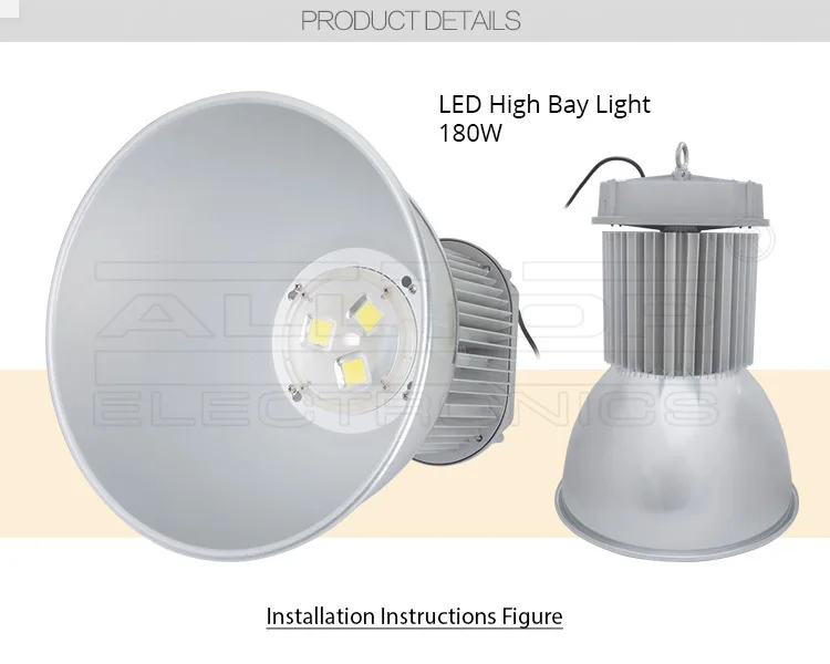 110lm/w low junction temperature cob 180W led high bay lighting fixture
