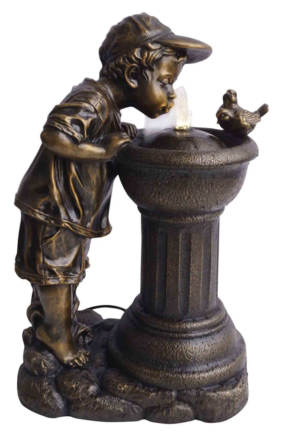 Alpine Water Fountain Find Deals On Get Quotations Alpine Corporation Golden Boy Drinking Water Out Of Fountain With Led Light