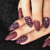 24 Stiletto Wine Red Matte Fake Nail Frosted Rhinestone Press On Nails Custom Dazzling 3d Beauty Chic Artificial Nails Z970