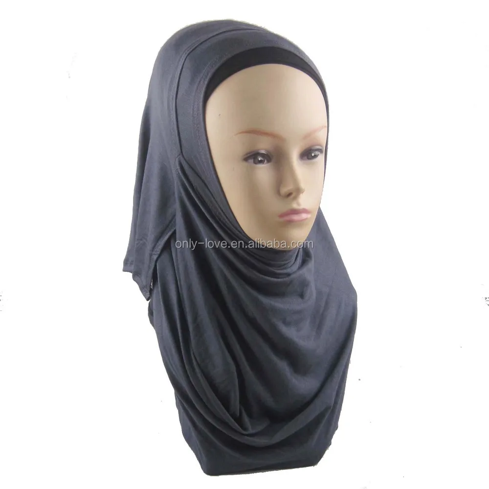 Two Faces Double Loops Plain Cotton Jersey Instant Hijab Full Cover Inner Muslim Islamic Head