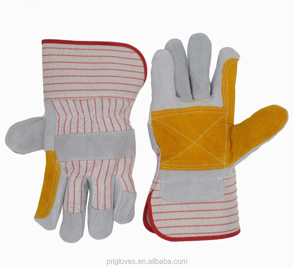 Prisafety Green Economic Cheap Cow Split Double Palm Oil Field Glove