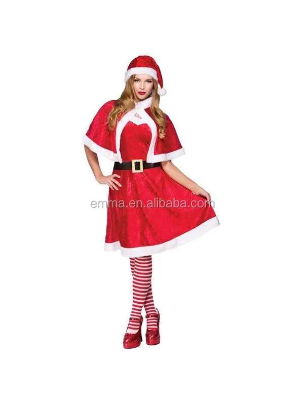 Santa Claus Costume Christmas Flannel Suit Miss Women Adult Fancy Dress Outfit
