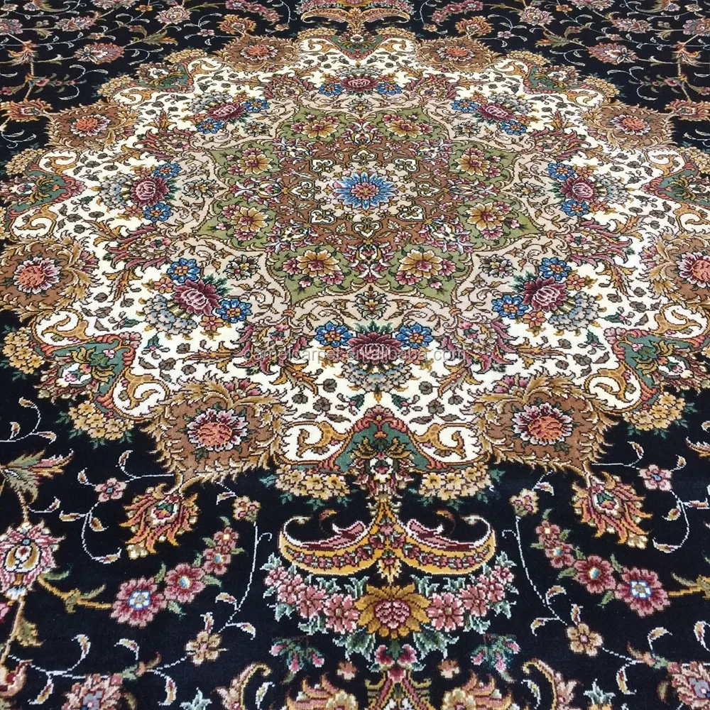 Beautiful Tabriz Persian Rug Blue Beige 8x10 Feet Silk Persian Handmade