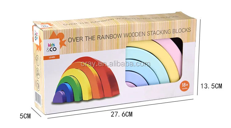Montessori Wooden Large Rainbow Stacking Tunnel Set Shape Sorting Game 6 Pieces Wooden Macarons Rainbowblocks