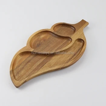 Set Of 2 Acacia Wood Serving Trays – Leaf-Shaped Platters For Food, Decor, Jewelry & More