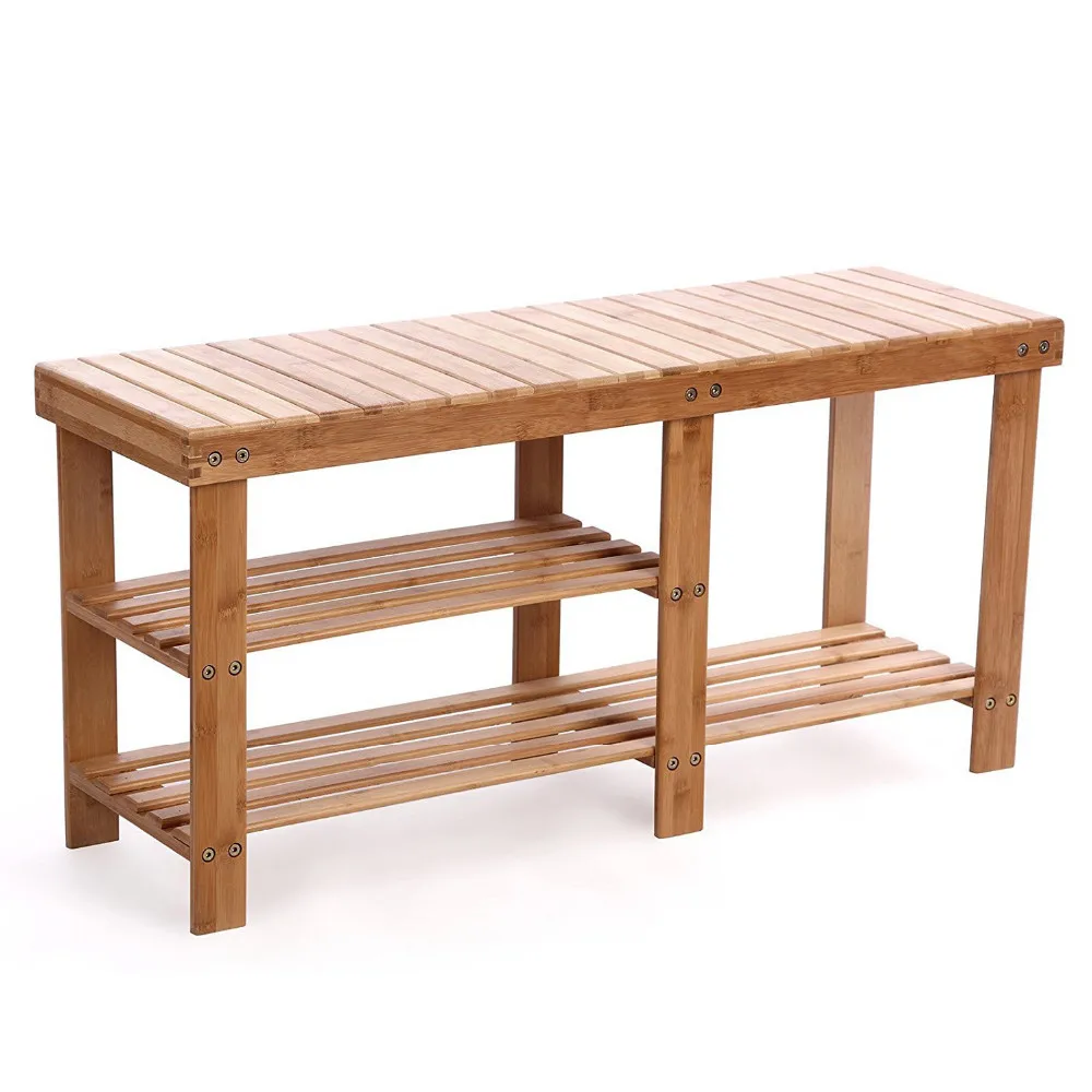 100% De Bambú De Madera De Zapato Rack Banco Con Asiento Para Botas