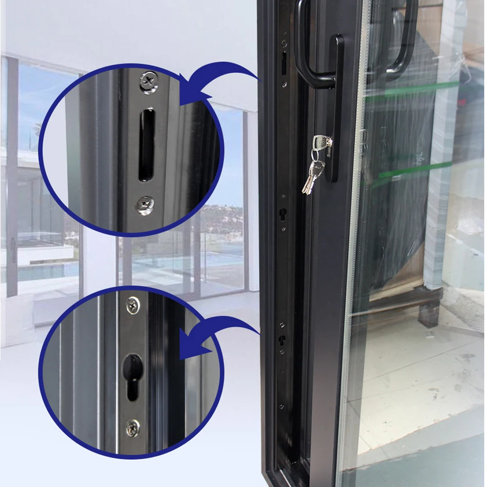 Black aluminum frame triple glazed sliding glass doors  with german brand