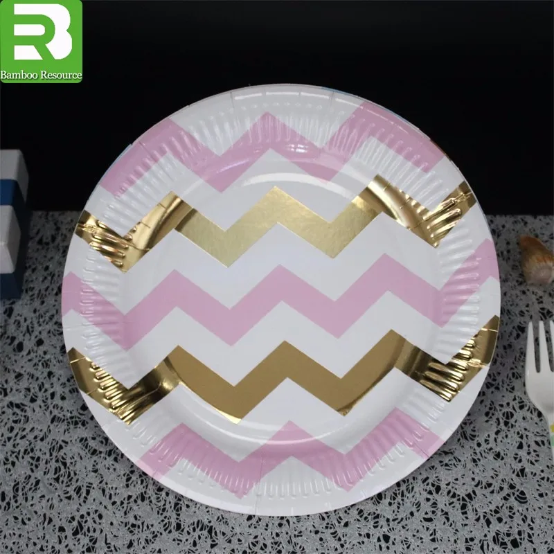 Gold Coated Disposable Food Grade Raw Materials Paper Plate For Party