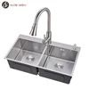 High Quality Custom Deep Double Bowl Farmhouse Kitchen Sink With Drainer