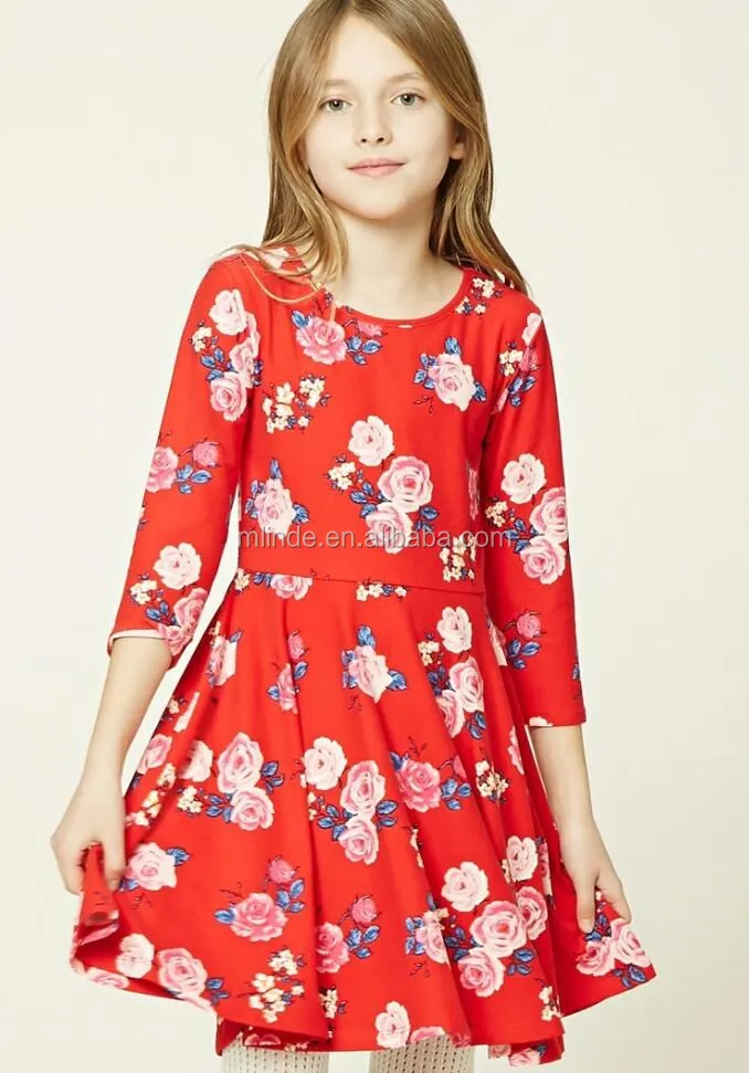 Girls One Piece Dress Wholesale Lovely Puffy Style Trendy 3/4 Sleeves ...