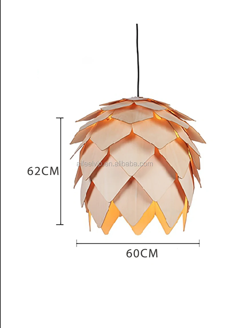 Home decorative pine cone shape nature timber pendant light for living room or dining room