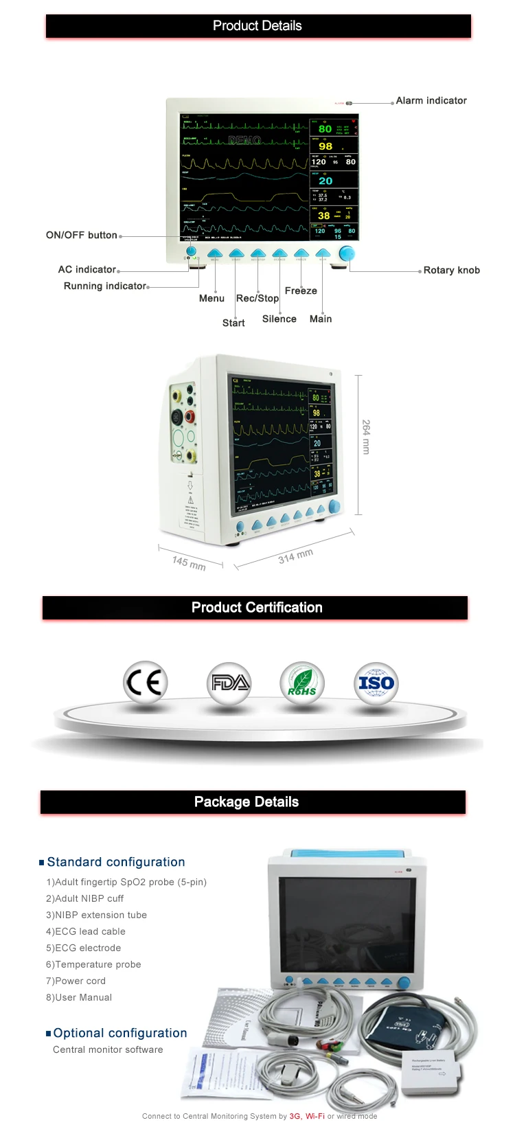 March EXPO CONTEC CMS8000 CE FDA hospital ICU cheap patient monitor