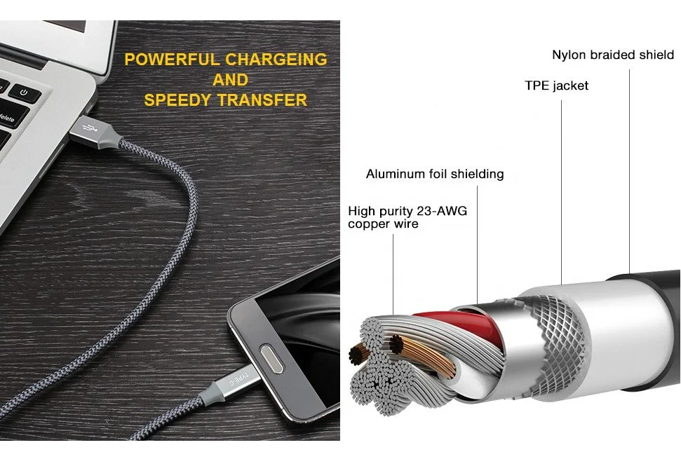 Fast charging Usb 2.0 Type C Data Cable for phone high speed USB type c cable