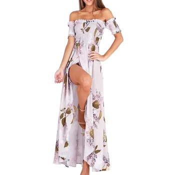 Womens Summer Floral Off The Shoulder Split Chiffon Maxi Elegant Beach Dress Yldr180d Buy Womens Summer Floral Dressl Off The Shoulder Split