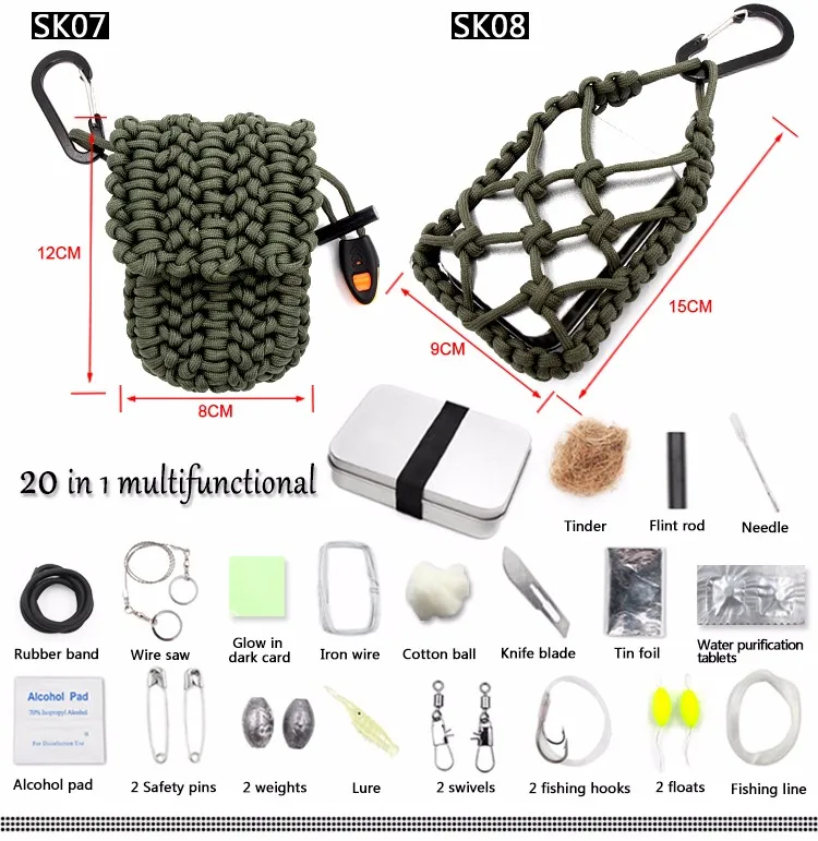 Wholesale Camping Supplies Back Pack Paracord Survival Emergency Kit