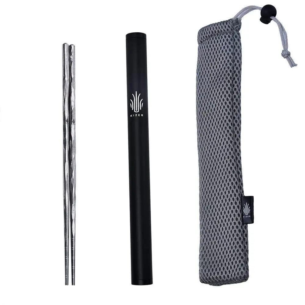 KIZER Titanium Chopsticks Outdoor Tableware Camping Picnic Hiking Handmade Chopsticks
