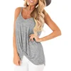 Wholesales V neck Irregular Pure Solid Color Loose Wrinkle Women Girl Sleeveless T shirt Tank Singlet Top With Bow