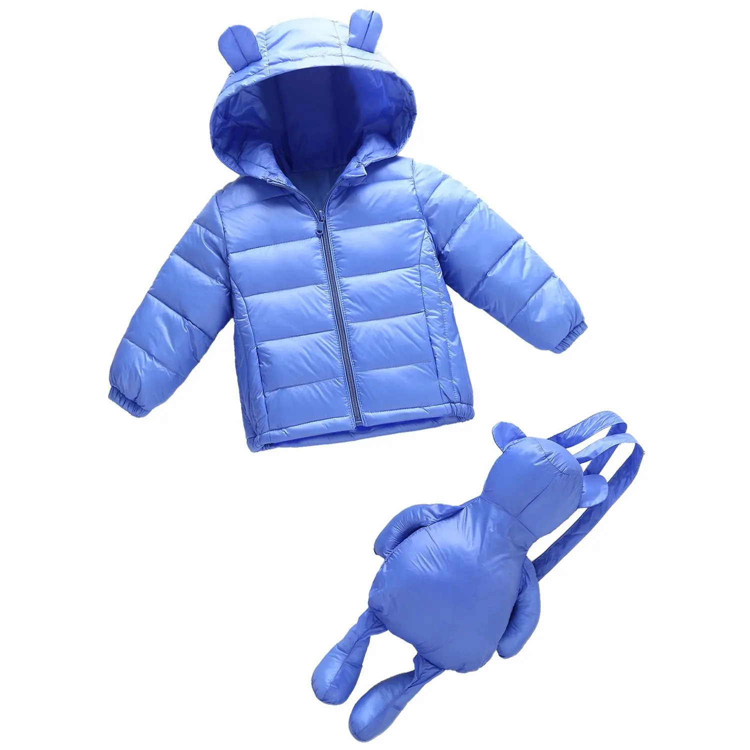 Baby Girls Boys Kids Unisex Hooded Packable Down Puffer Jacket+Little Bear Backpack
