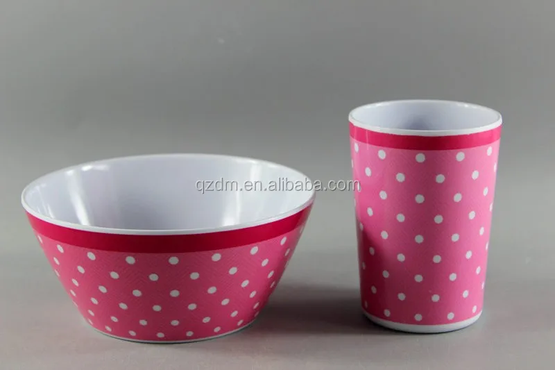 Pink Design Melamine Round Salad Bowl And Tumbler Set