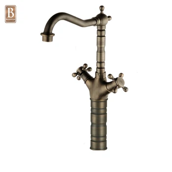 European Style Classic Cross Double Handles Tall Body Antique Brass Kitchen Faucet Tap Mixer Buy Kitchen Faucet Antique Brass Kitchen Faucet Tap