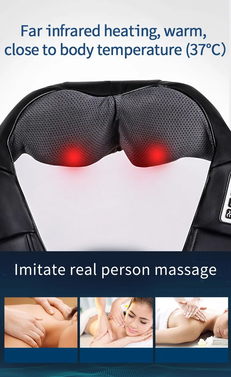 Neck Massager Adjustable Intensity Deep Kneading Heat Back Massage