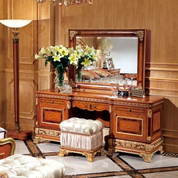 Yb62 European Style Wooden Makeup Dresser With Mirror Luxury
