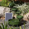 Green Ceramic Solar Cascade Water Feature with Battery Backup and LED Lights