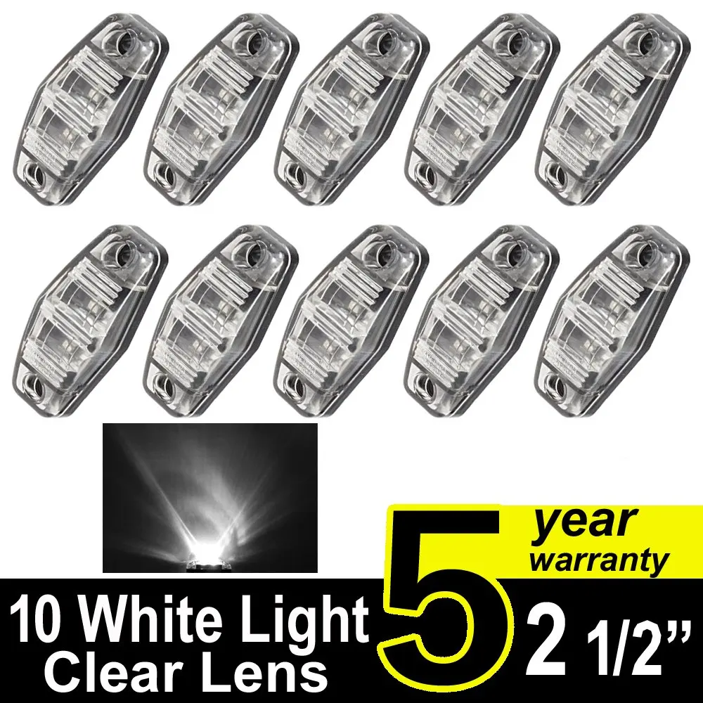 10 pcs TMH 2.5" 10 pcs White Light & Clear Lens Super Flux Side Led Marker, Trailer marker lights, Led marker lights for trucks, RV Cab Marker light Red, Rear side marker light, Surface Mount LED